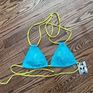 Victoria's Secret size medium blue and yellow overlay bikini top NWOT
